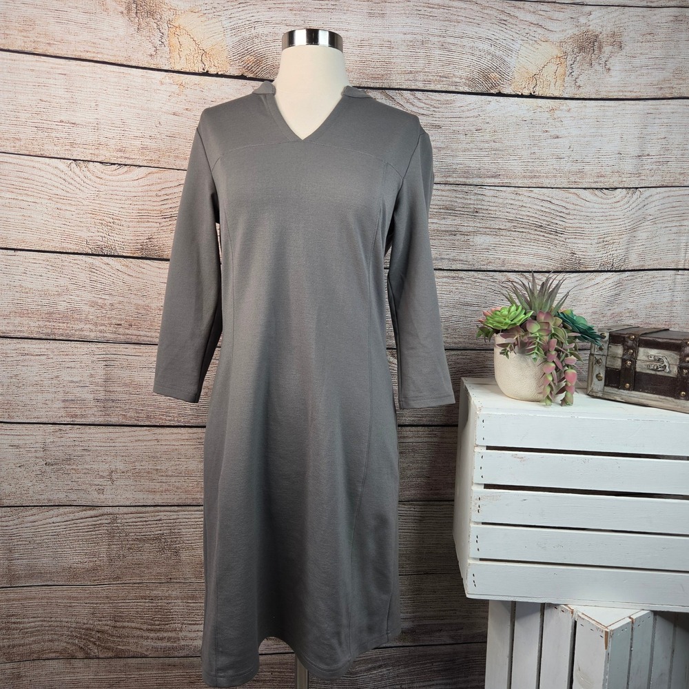 Eastern Mountain Sports Womens Gray Split V-Neck A-Line Long Sleeve Dress Small